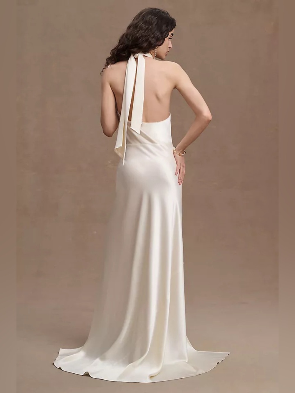 Ronny Kobo Samra Satin Twist-Halter Column Gown - Picture 4 of 15